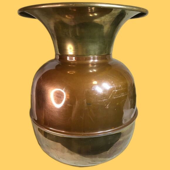 Pacific Railroad Spittoon, brass & copper double sided RR Engine logo - Picture 6 of 9